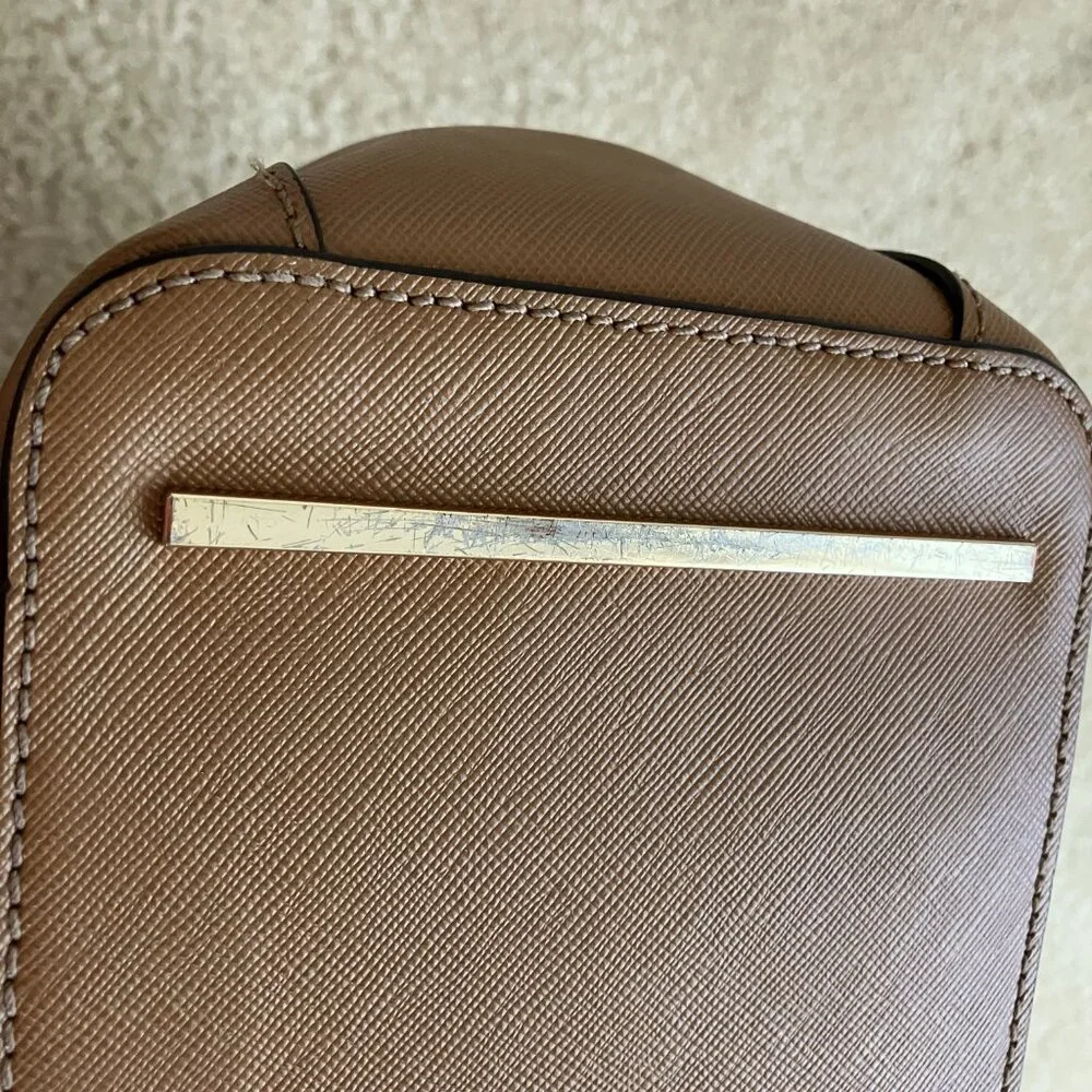 Tory Burch Double Zipper Beige/Tan Leather Tote Bag Top Handle & Strap - Picture 15 of 15